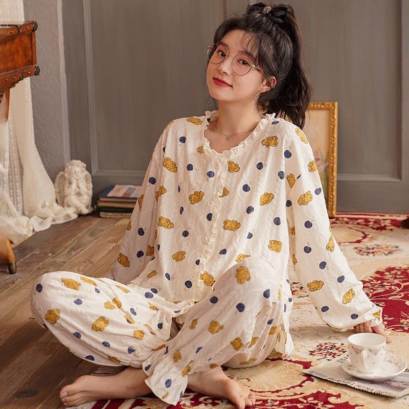 Bộ Pijama Mặc Nhà Cài Khuy Viền Bèo ( new )