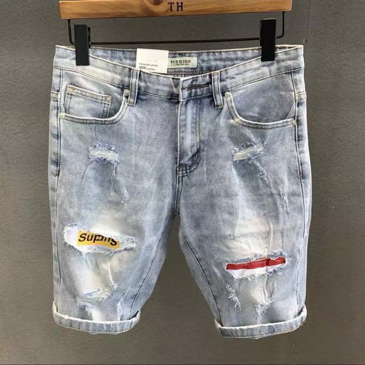 Quần short jean nam co dãn kiểu dán trẻ trung đơn giản thêu họa tiết Julido thời trang hàn quốc THU15