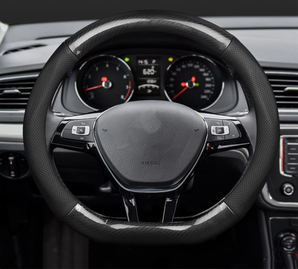 Bọc vô lăng TTAUTO kiểu dáng D Cut cho xe ô tô từ 4 đến 7 chỗ chất liệu da vân carbon cao cấp