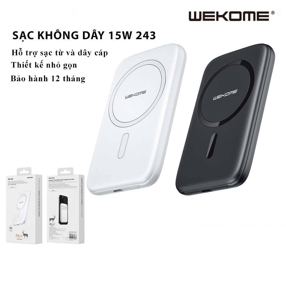 Pin sạc dự phòng 15W không dây WEKOME 243 hỗ trợ sạc nhanh PD 5000mAh siêu mỏng, nhỏ gọn tiện lợi Hàng nhập khẩu