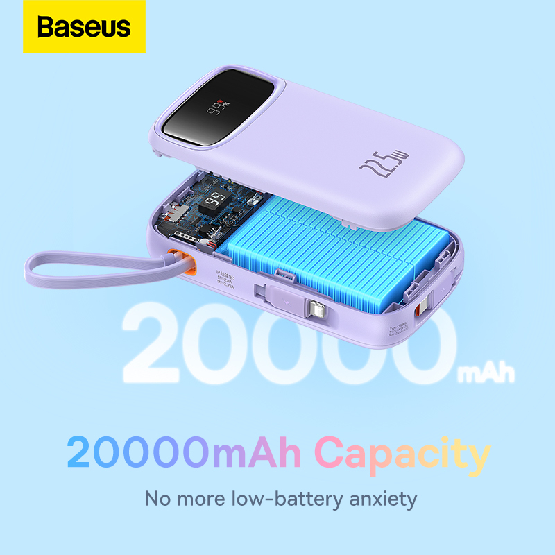Pin Sạc Dự Phòng Baseus Qpow 2 Pin 10000mah 20000mah PD Sạc Nhanh 20w 22.5w Có Dây Sạc IP + Type C Màn Hình LED - Hàng Chính Hãng