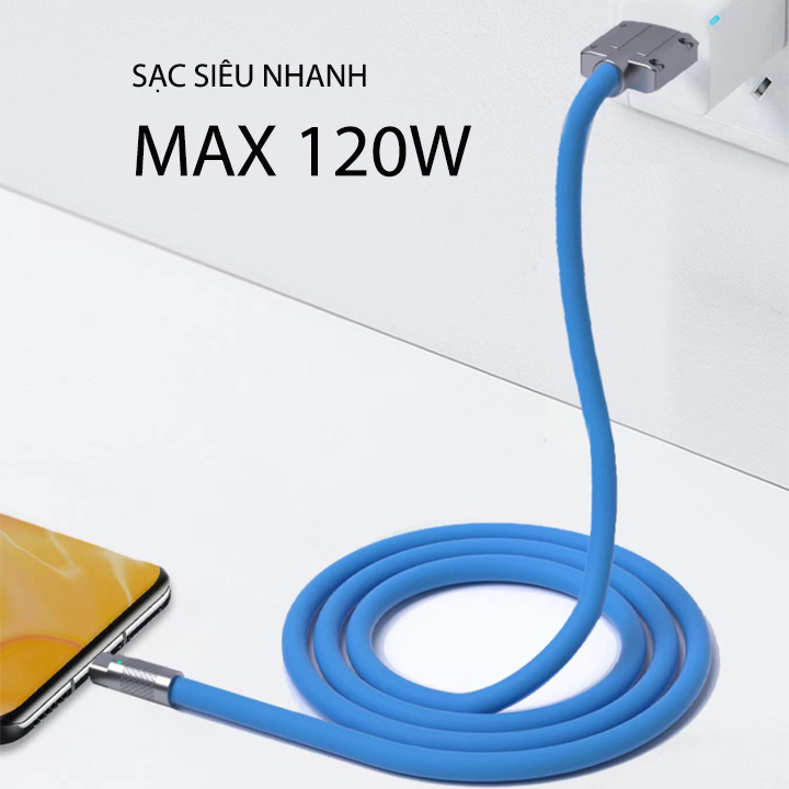 Cáp sạc siêu nhanh thế hệ mới 120W6A, vỏ silicon, 2 đầu bằng hợp kim rất bền, dài 1m