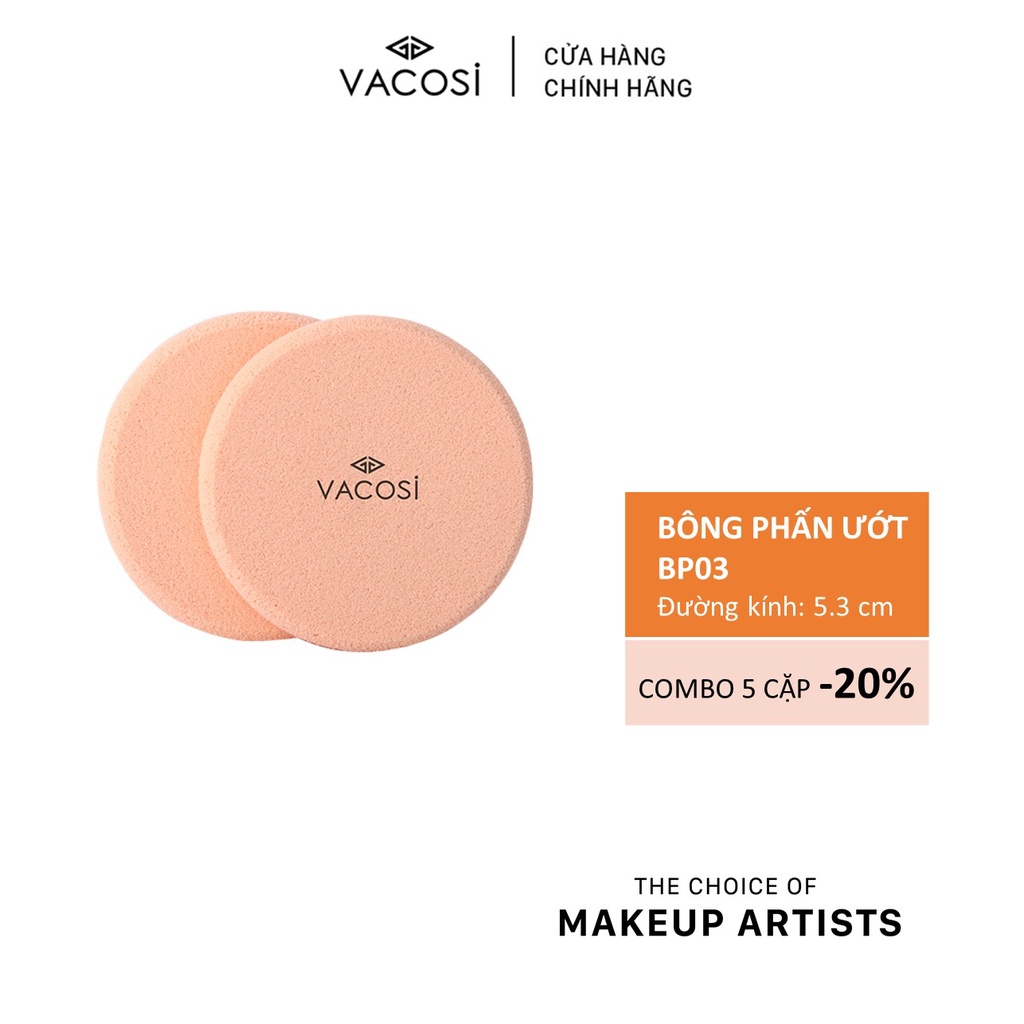 Bông Phấn Ướt Tròn Nhỏ VACOSI Bịch 2 Miếng - BP03