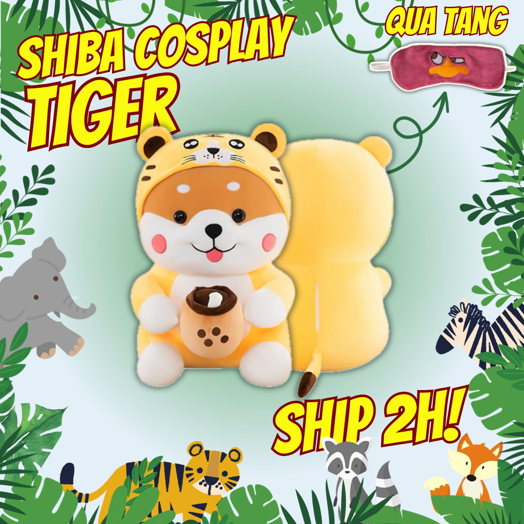 Thú nhồi bông shiba cosplay hổ ôm trà sữa - Size từ 40cm đến 55cm - Quà tặng shiba ôm trà sữa nhồi bông êm mịn dễ thương - Gối ôm mềm mịn cho bé