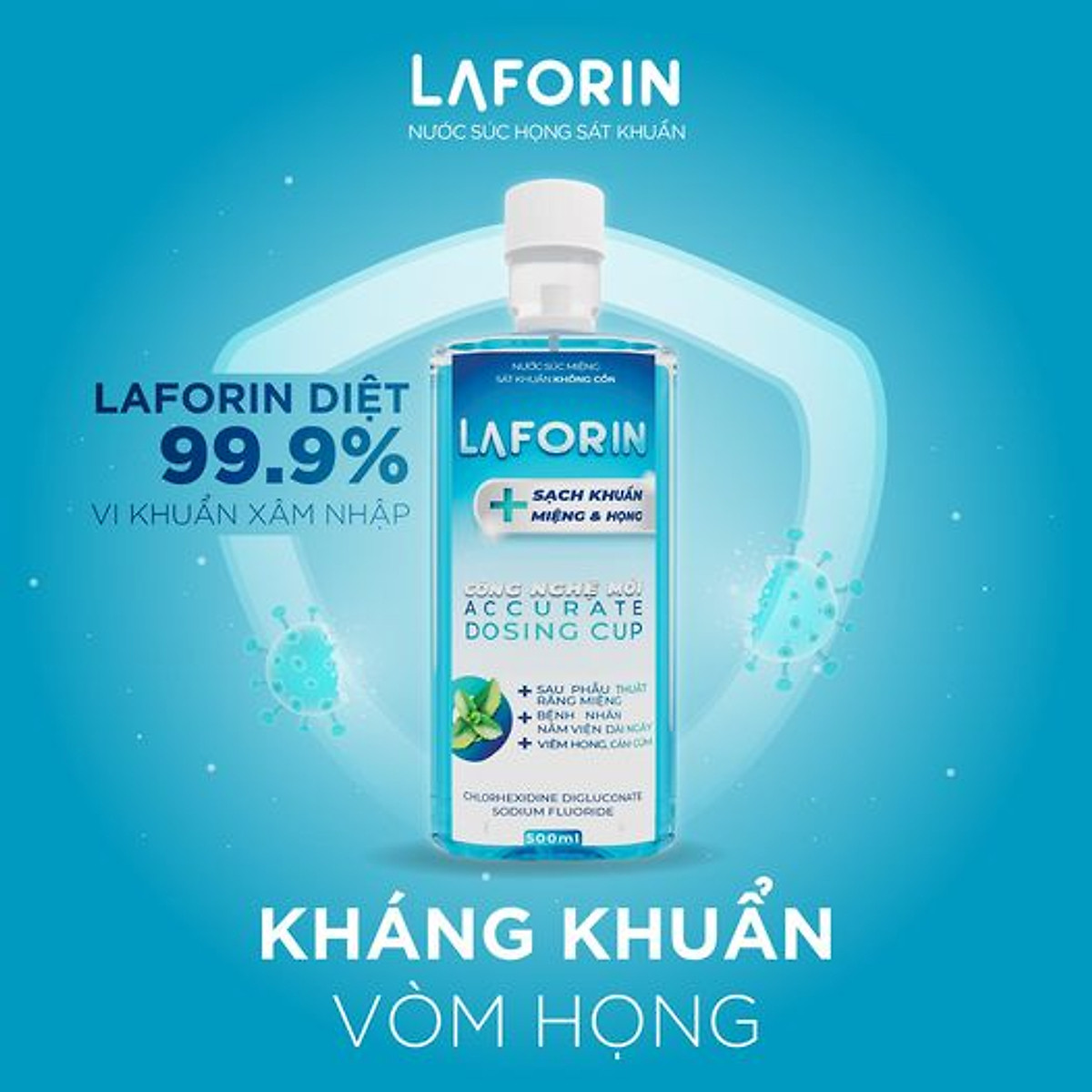 Nước súc miệng kháng khuẩn không cồn Laforin chlorhexidine 500ml