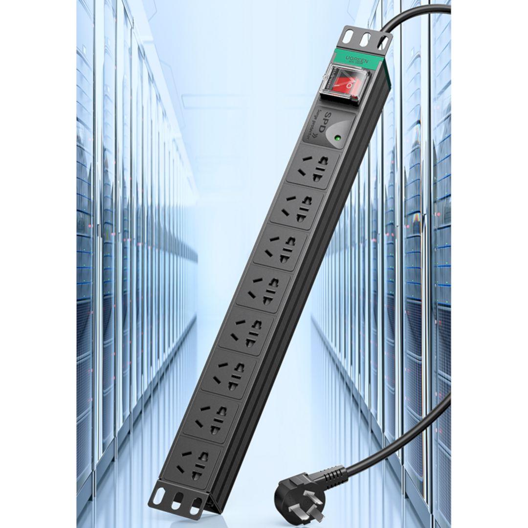 Ugreen UG80935CD285TK 1.8M 8bit 10A 2500W màu Đen Ổ cắm điện tủ PDU chống sét - HÀNG CHÍNH HÃNG