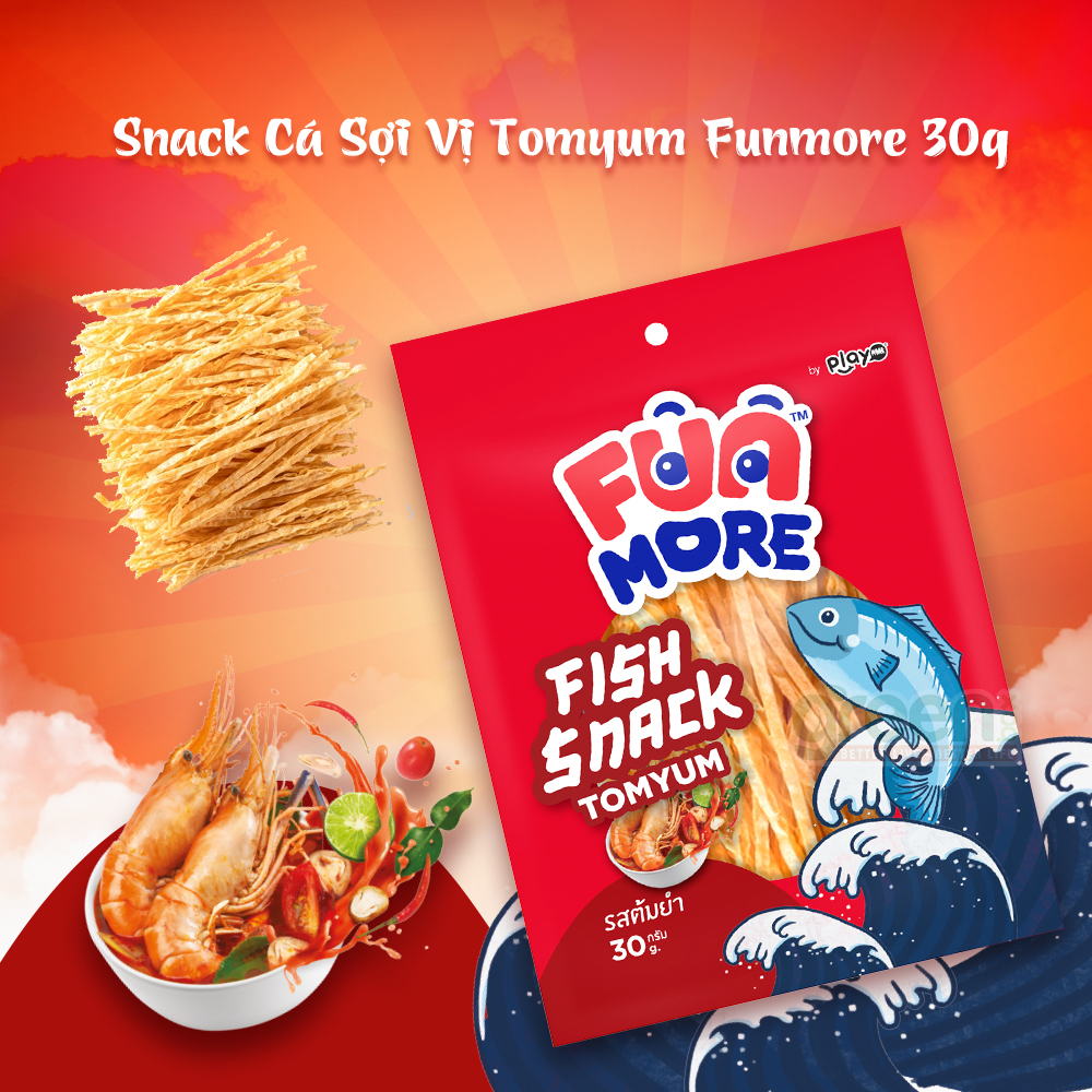 [ Đồ ăn vặt Tết ] Đồ ăn vặt Thái Lan khô cá sợi vị Tomyum Funmore 30g