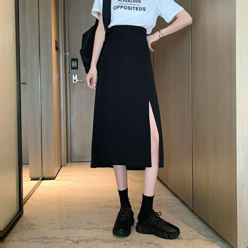 Chân Váy Midi Skirt Xẻ Tà