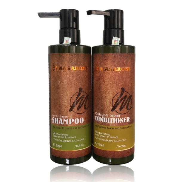 Bộ dầu gội xả phục hồi siêu mượt tóc Masaroni Rich Biotin Collagen repair Shampoo &amp; Conditioner 500ml