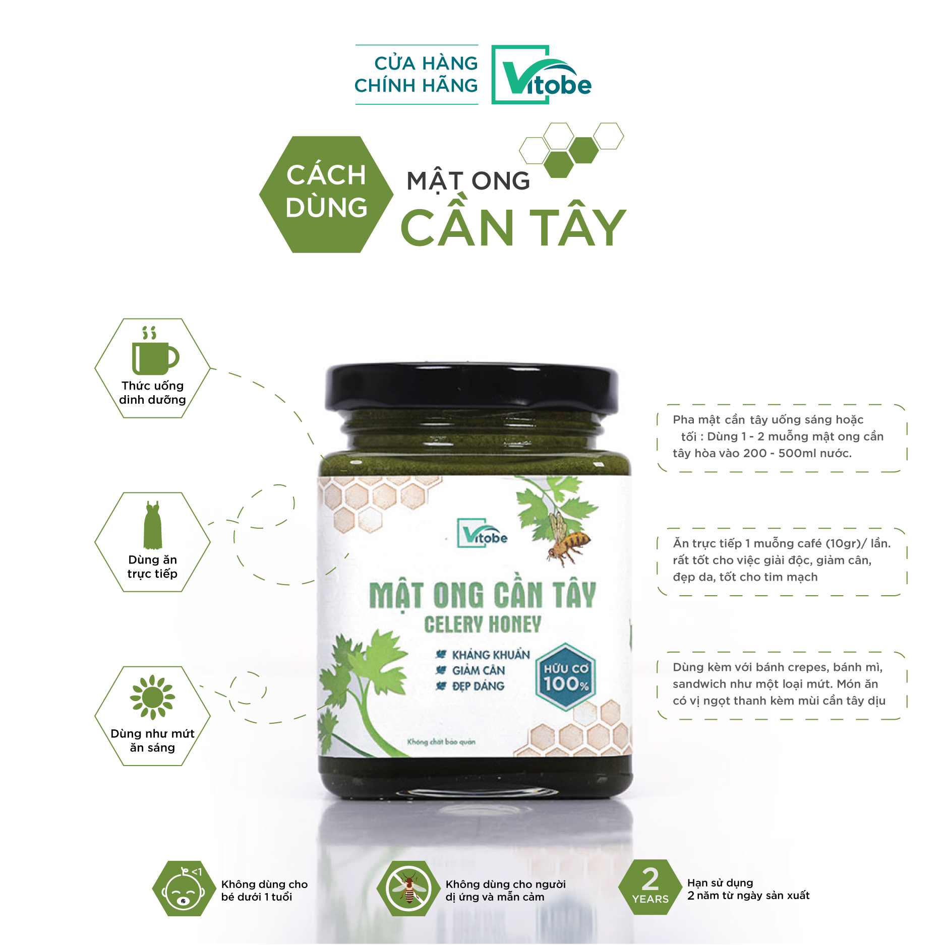 Mật Ong Cần Tây Vitobe - Hữu Cơ 100% - Lấy lại vóc dáng chuẩn xinh