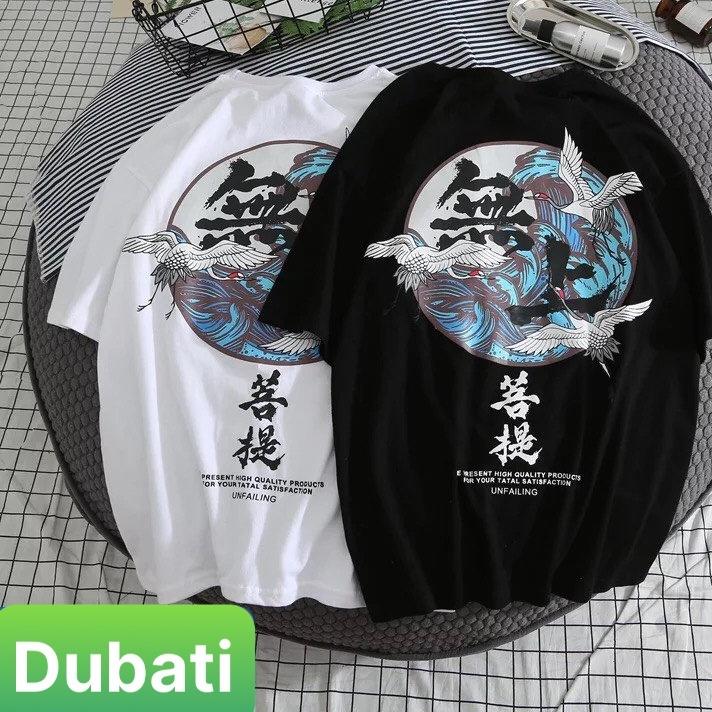 ÁO THUN NAM NỮ FROM RỘNG TAY LỠ IN HÌNH HẠC CHẤT THUN CO GIÃN THOÁNG MÁT- DUBATI FASHION