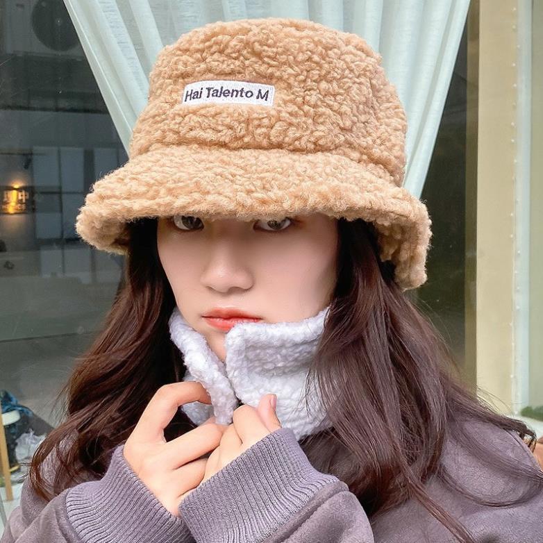 Mũ Lông cừu Bucket Retro Phong Cách Hàn Quốc Mũ lông cừu nữ mềm giữ ấm Thu Đông Ulzzang