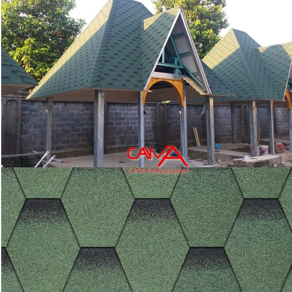 Tấm lợp bitum CANA tổ ong xanh lá dark green 3m2 tấm dán phủ đá Hàn Quốc nhẹ chống thấm và trang trí mái bê tông, mái cemboard / ván, vách nhà