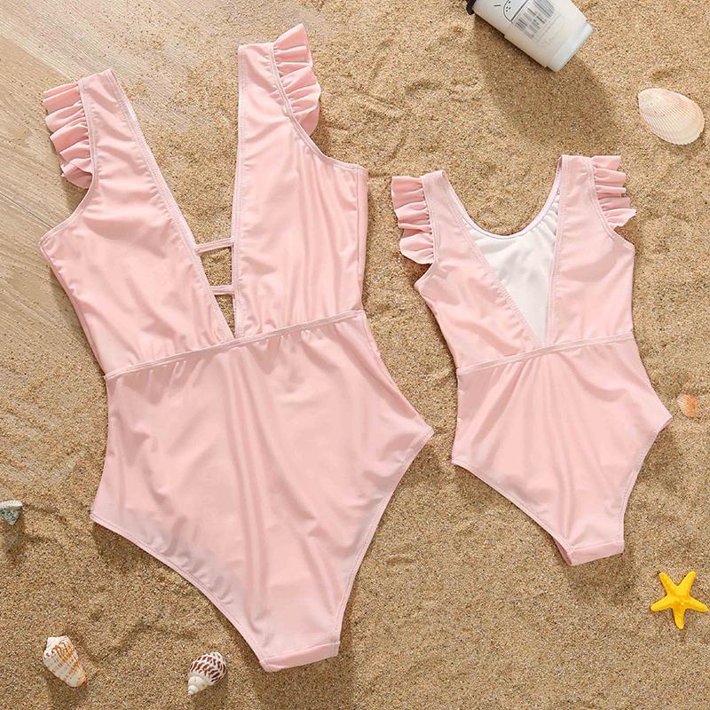 0-9 Năm Bé Gái Nữ Một Mảnh Hồng Đồ Bơi Mẹ Và Tôi Bikini Trẻ Sơ Sinh Năm 2021 Đầm Muỗng bộ Quần Áo Bé Gái Mặc Đi Biển