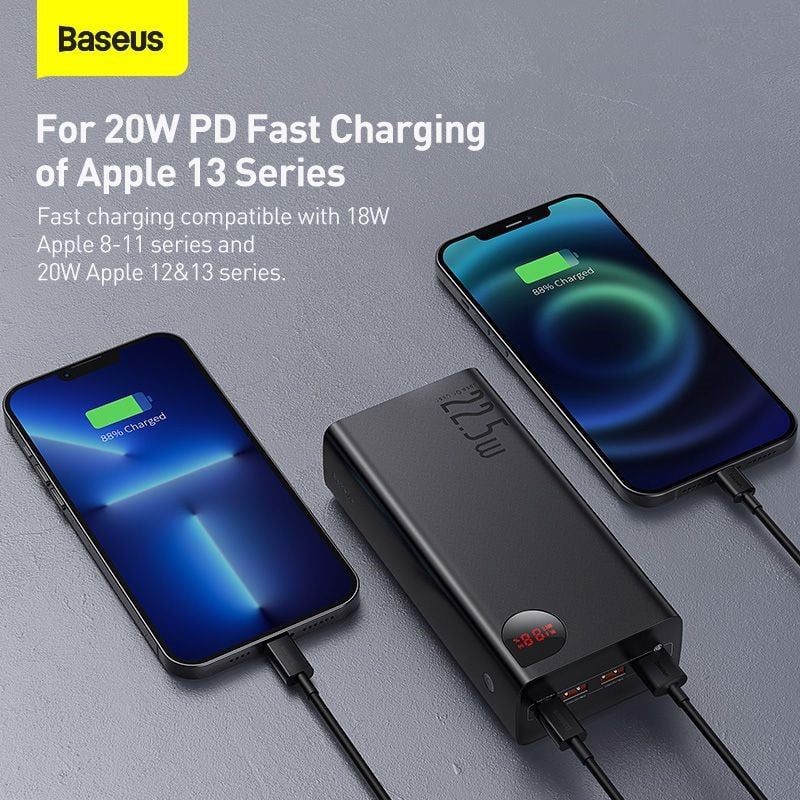 Sạc Dự Phòng OS-Baseus Adaman Digital Display Fast Charge Power Bank 40000mAh 22.5W Black (Kèm cáp USB to C 30cm) (Hàng chính hãng)