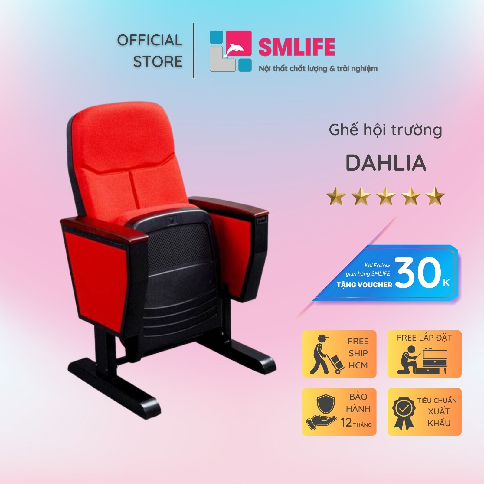 Ghế hội trường chân khoan cố định có bàn SMLIFE Dahlia