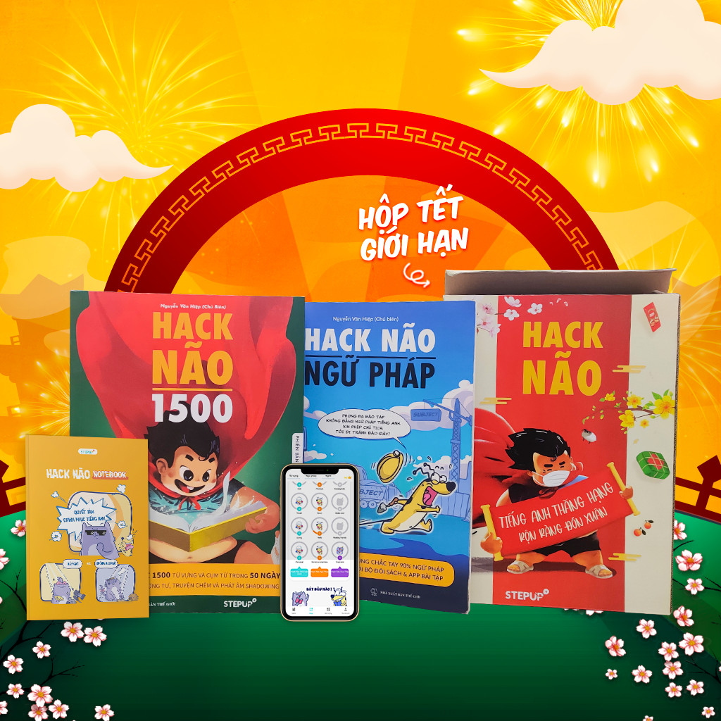 [Hộp sách Tết 2021 - Phiên bản giới hạn] Combo 2 sách Hack Não 1500 + Hack Não Ngữ Pháp + Sổ tay Hack Não Notebook - Tặng App học phát âm và ngữ pháp tiếng Anh miễn phí