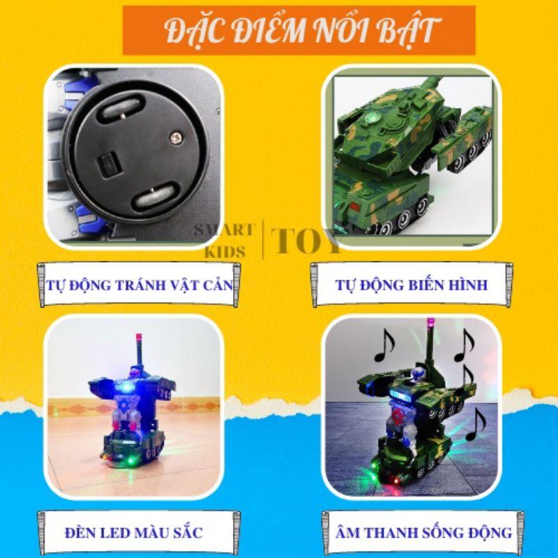 Đồ Chơi Trẻ Em Xe Tăng Biến Hình Robot Tự Động Có Đèn Và Nhạc