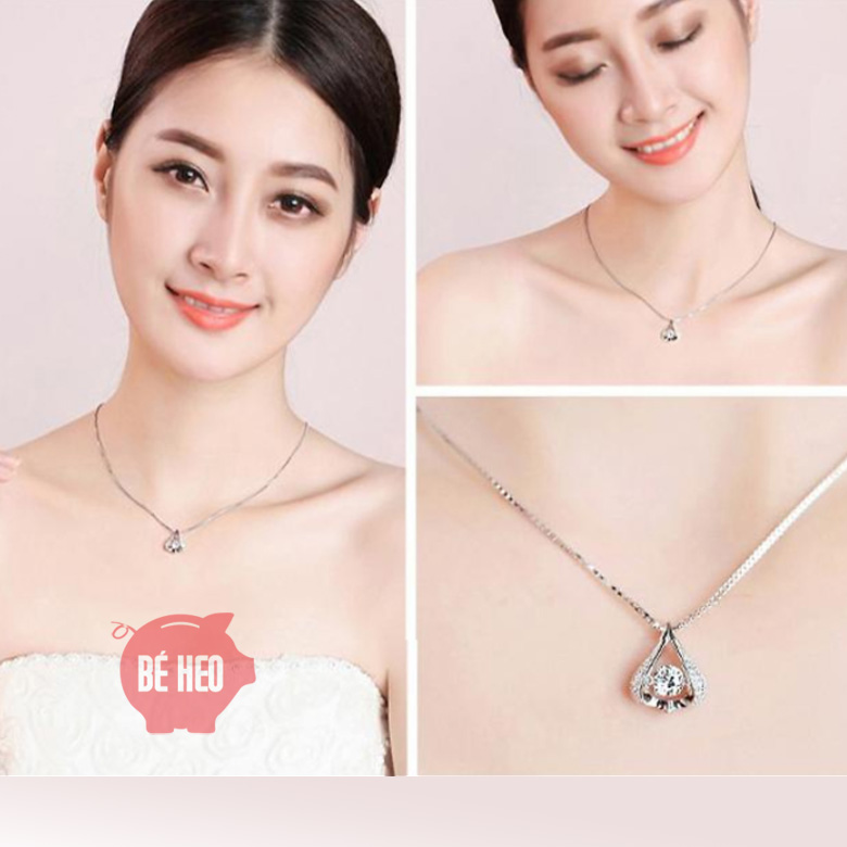 Dây chuyền bạc đá zircon - Dây chuyền nữ trái tim - Trang sức Bé Heo BHDC250