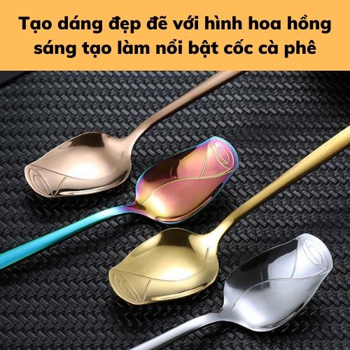 Muỗng Thìa cà phê Inox HOA HỒNG dụng cụ pha cafe trà chanh trà sữa chất liệu inox 304 sáng bóng tinh tế nhiều màu sắc