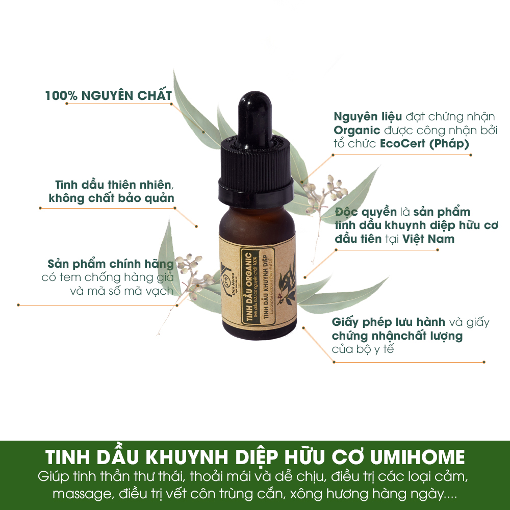 Tinh Dầu Khuynh Diệp Nguyên Chất (10ml) UMIHOME - Dùng cho đèn xông hương, loại bỏ cảm cúm, xua đuổi và bôi vết côn trùng cắn