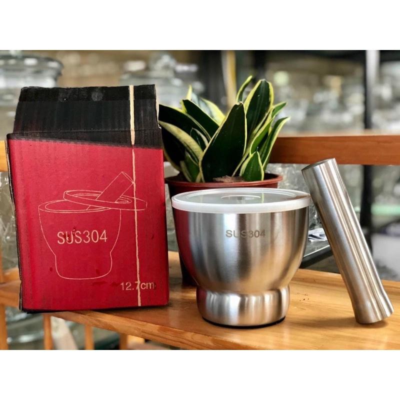 Bộ cối chày inox 304 dụng cụ giã nghiền thực phẩm siêu bền