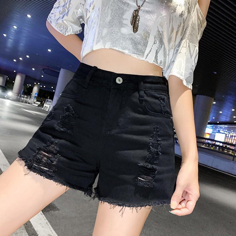 Quần short jean nữ Big Size lưng cao trên rốn, co dãn mạnh, rách nhẹ, phom rộng rãi dành cho người béo 60kg~90kg 3451