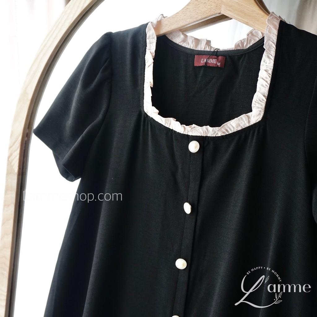 Váy bầu đẹp Doris Dress với thiết kế chất đũi xước mềm mát, thanh lịch, cúc ngực dễ dàng cho bé tuti by L'am