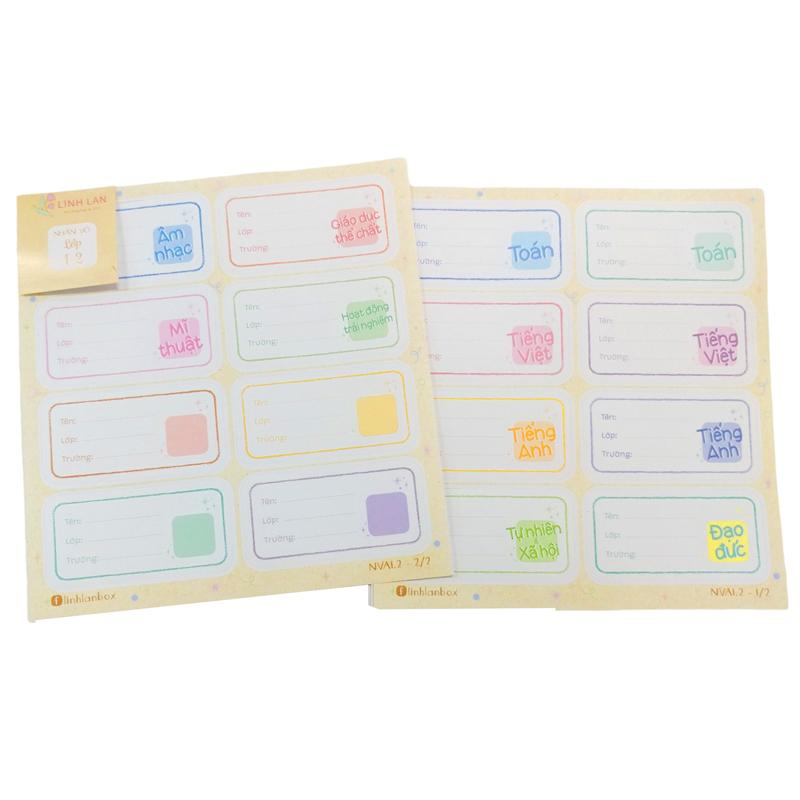Bộ 16 Nhãn Vở A Lớp 1-2 - Linh Lan