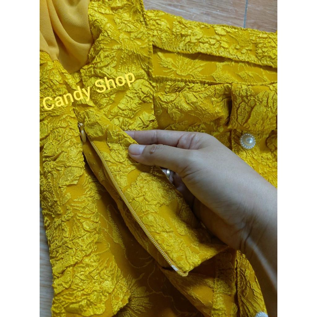 Sét bộ đùi gấm hoa cao cấp phối tay voan y hình