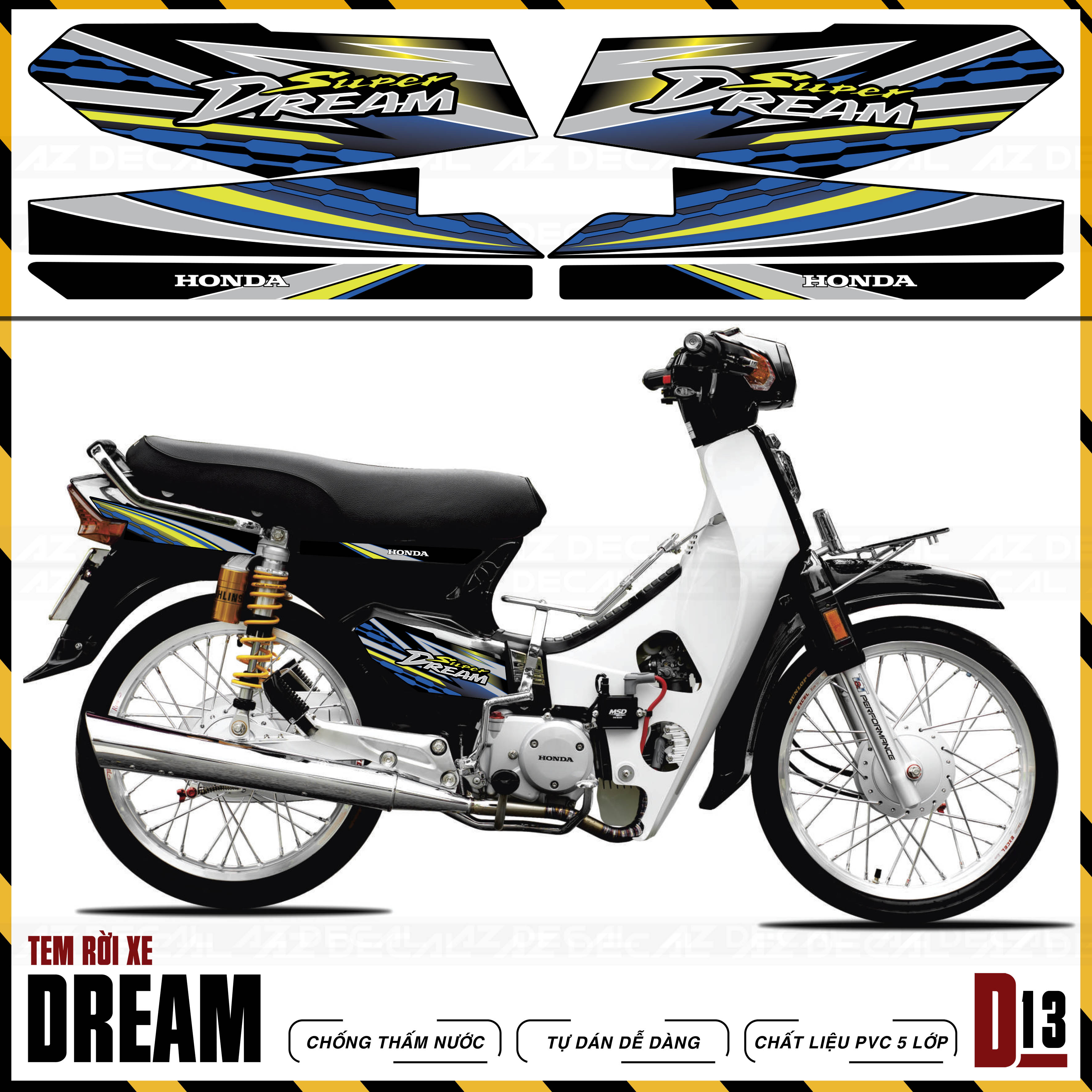 Tem Chế Xe Dream Mẫu Super Dream | D13 | Tem Rời Dành Cho Xe Dream Việt, Thái, Chất Liệu Decal Chống Nước, Bền Màu