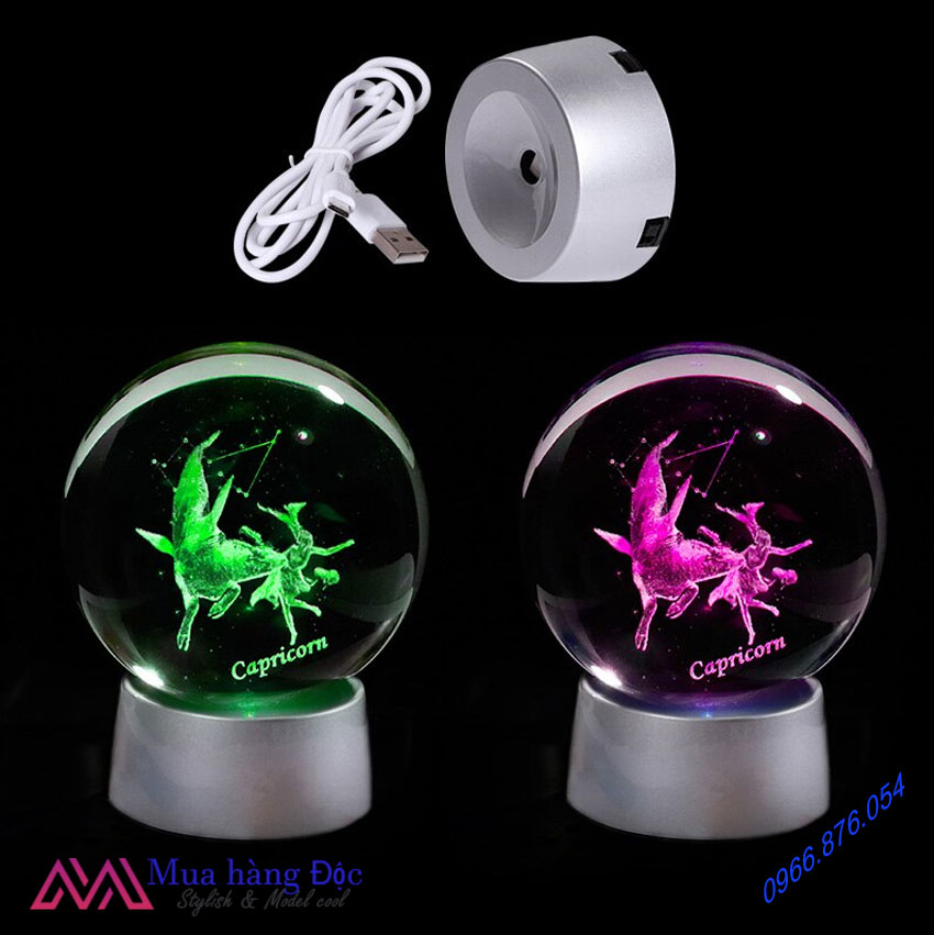 Quả Cầu Pha Lê Capricorn Crystal Ball 3D LED Cung Ma Kết 6cm