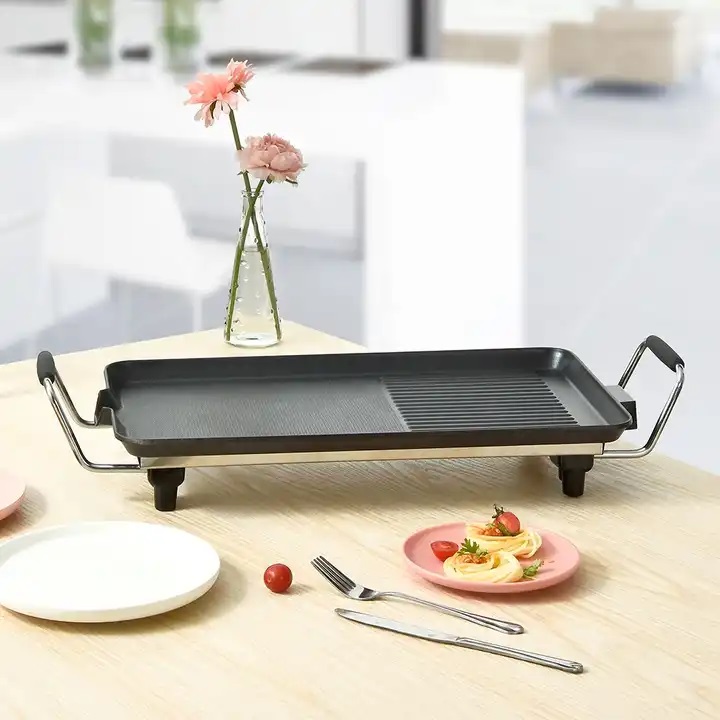 Bếp Nướng Điện DAMAS Electric Grill DK 7558 - Công suất 1500W mạnh mẽ - Thiết kế rãnh thoát dầu mỡ tiện dụng - Lớp phủ chống dính Greblon từ Đức - Hàng chính hãng