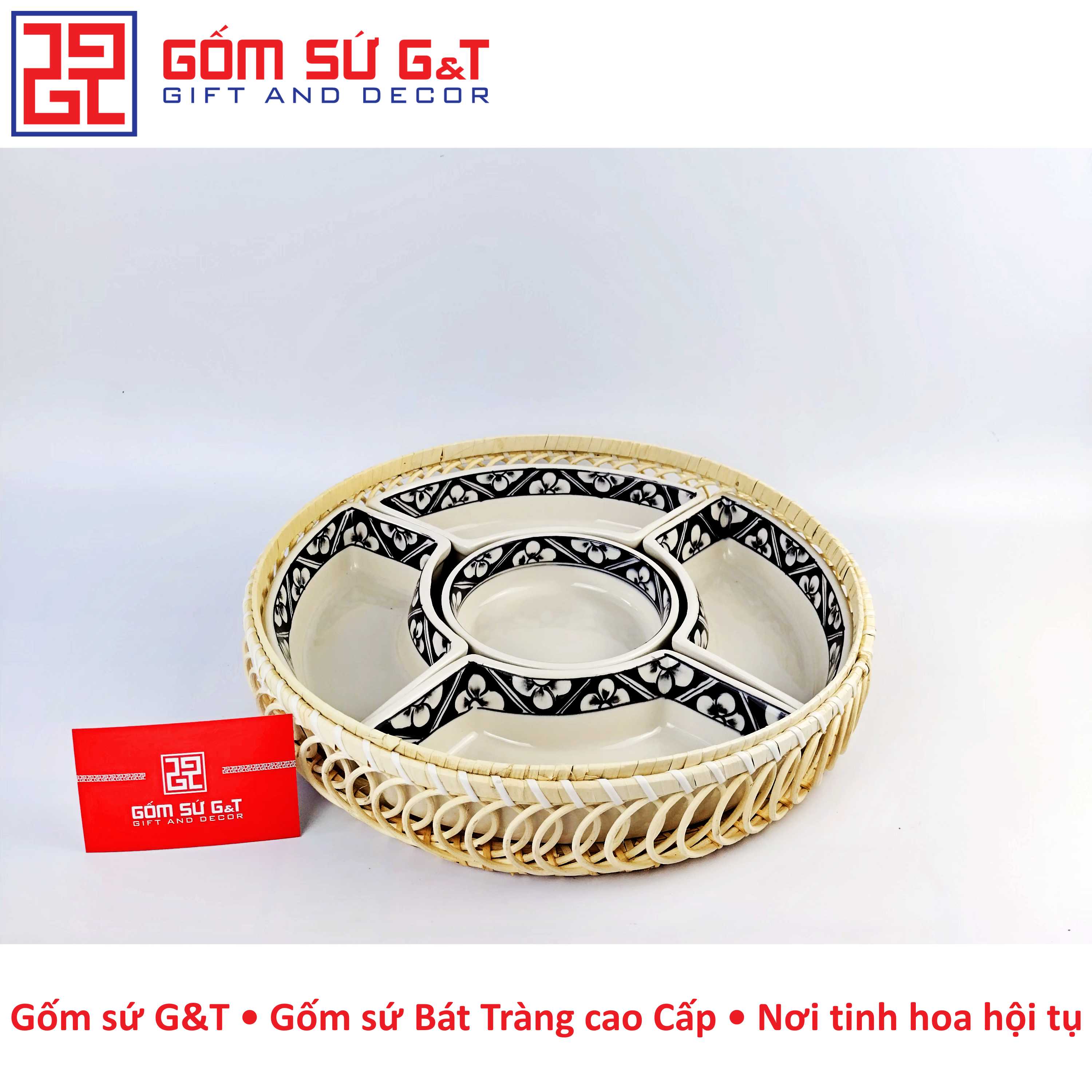 Khay mứt tết vẽ hoa chanh Gốm Sứ G&amp;T