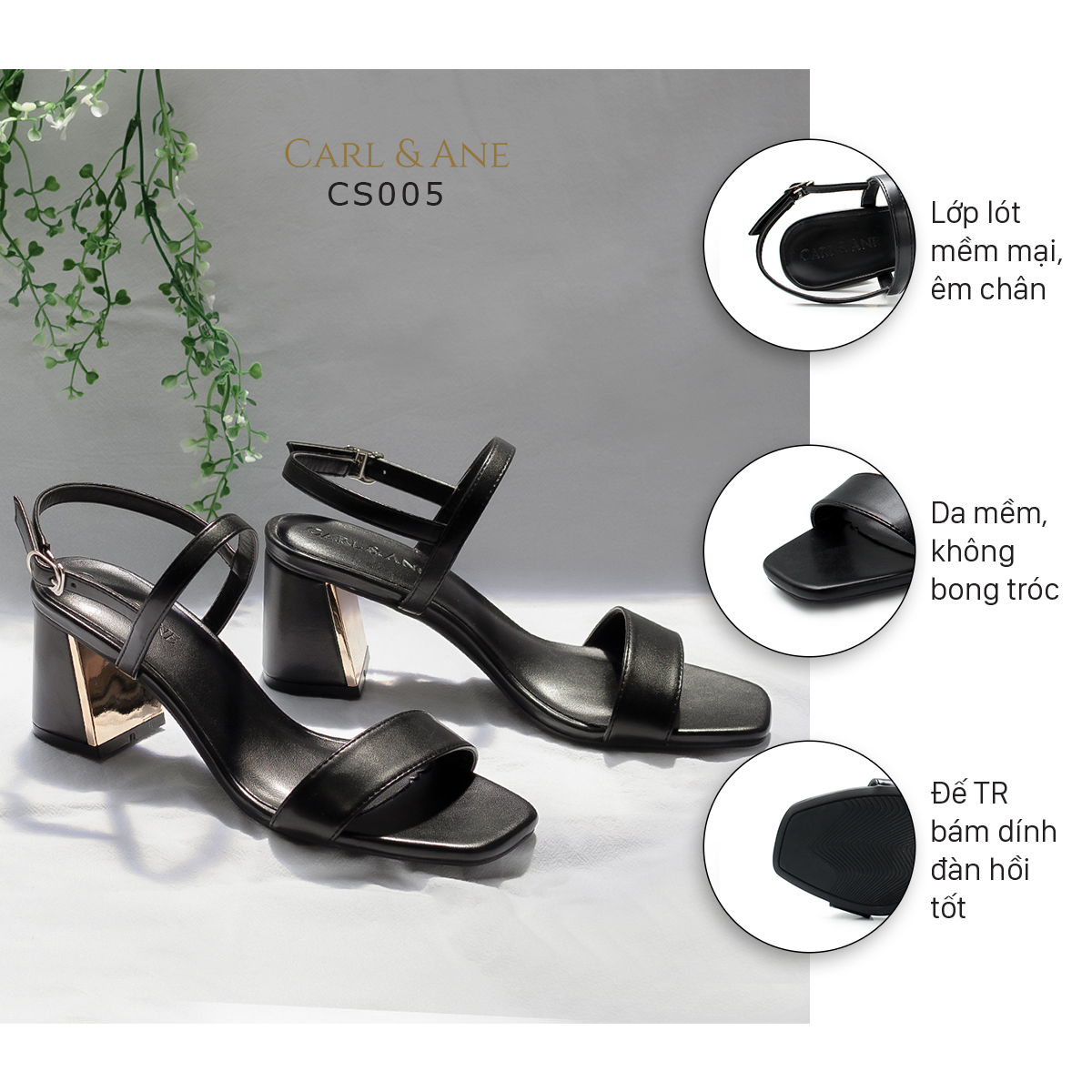 Erosska - Giày sandal nữ phối quai ngang basic cao 7cm CS005