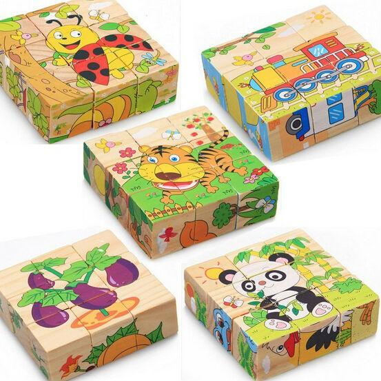 Đồ chơi bộ ghép hình 6 mặt 9 miếng gỗ cho bé lắp ghép được 6 bức hình khác nhau