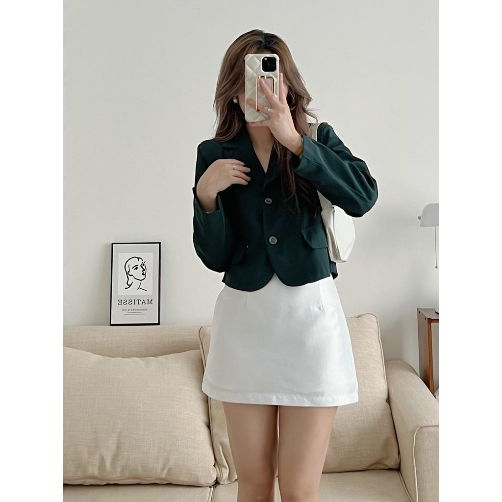 Áo blazer nữ croptop dáng ngắn dài tay 2 lớp - Áo khoác vest lửng phong cách Hàn Quốc
