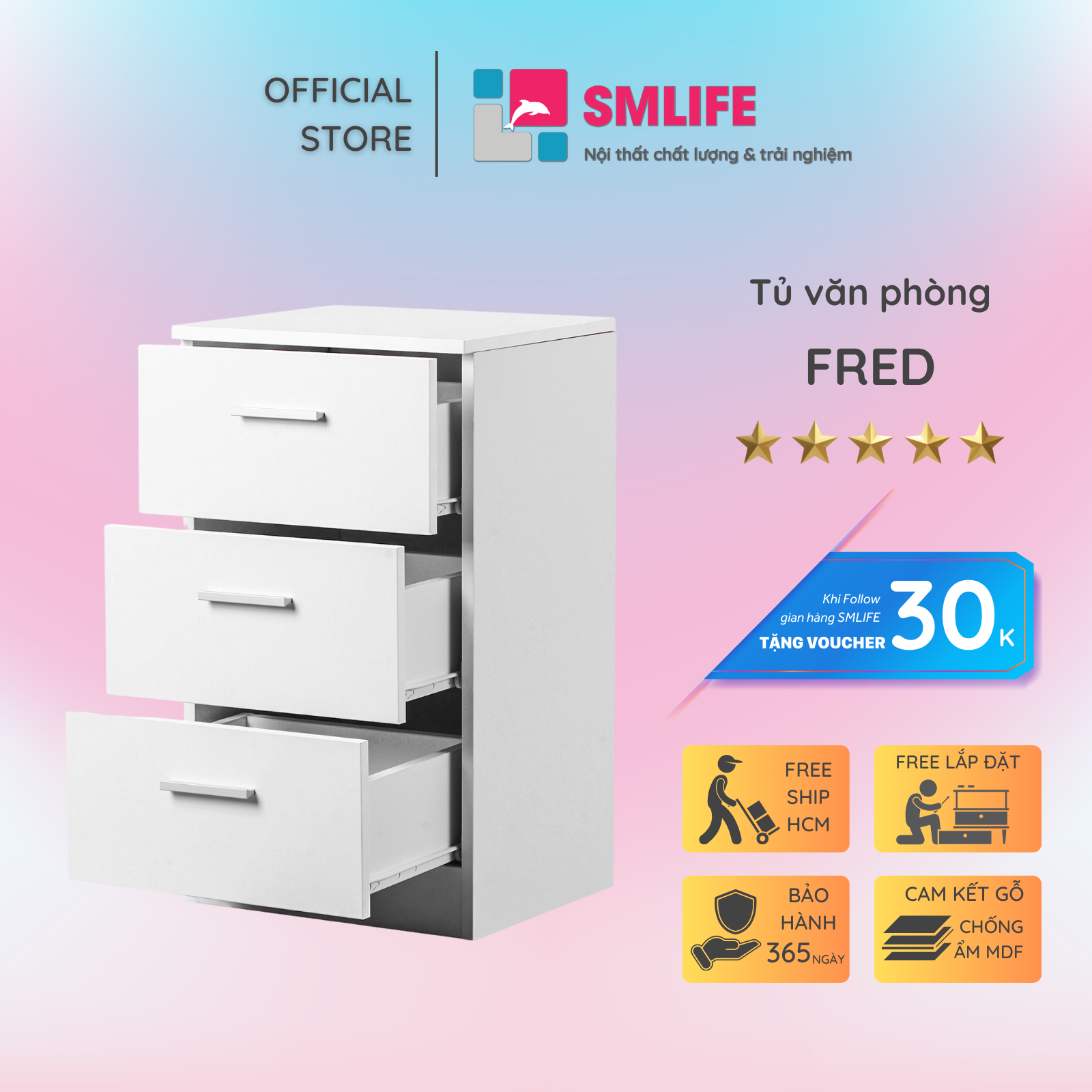 Tủ đựng tài liệu, hồ sơ gỗ hiện đại SMLIFE Fred | Gỗ MDF dày 17mm chống ẩm | D40xR35xC65cm