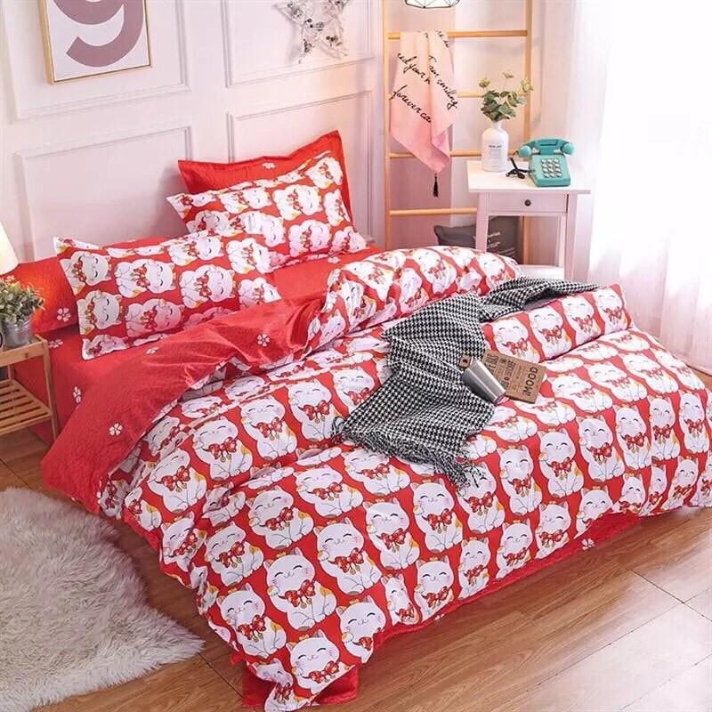Set ga gối chăn cottong poly 4 món hàng nhập khẩu họa tiết thú cưng