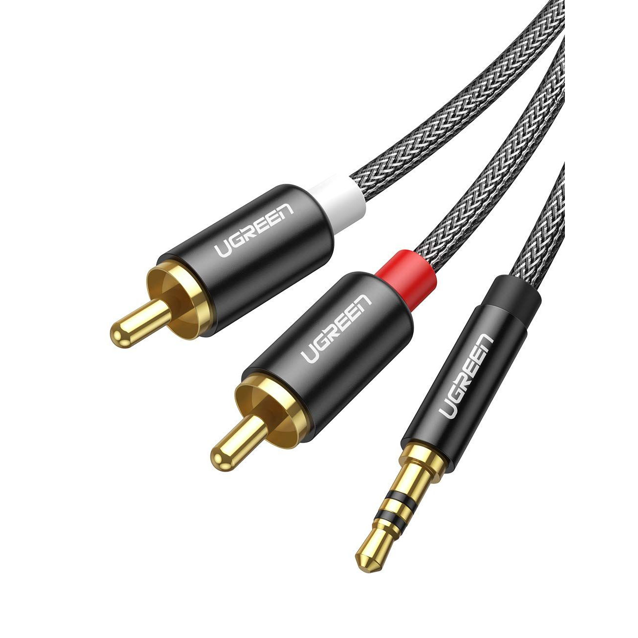 Cáp 3.5mm ra 2RCA hoa sen âm thanh Stereo bọc nhôm chống nhiễu màu đen 3M Ugreen  116AT60242AV Hàng chính hãng