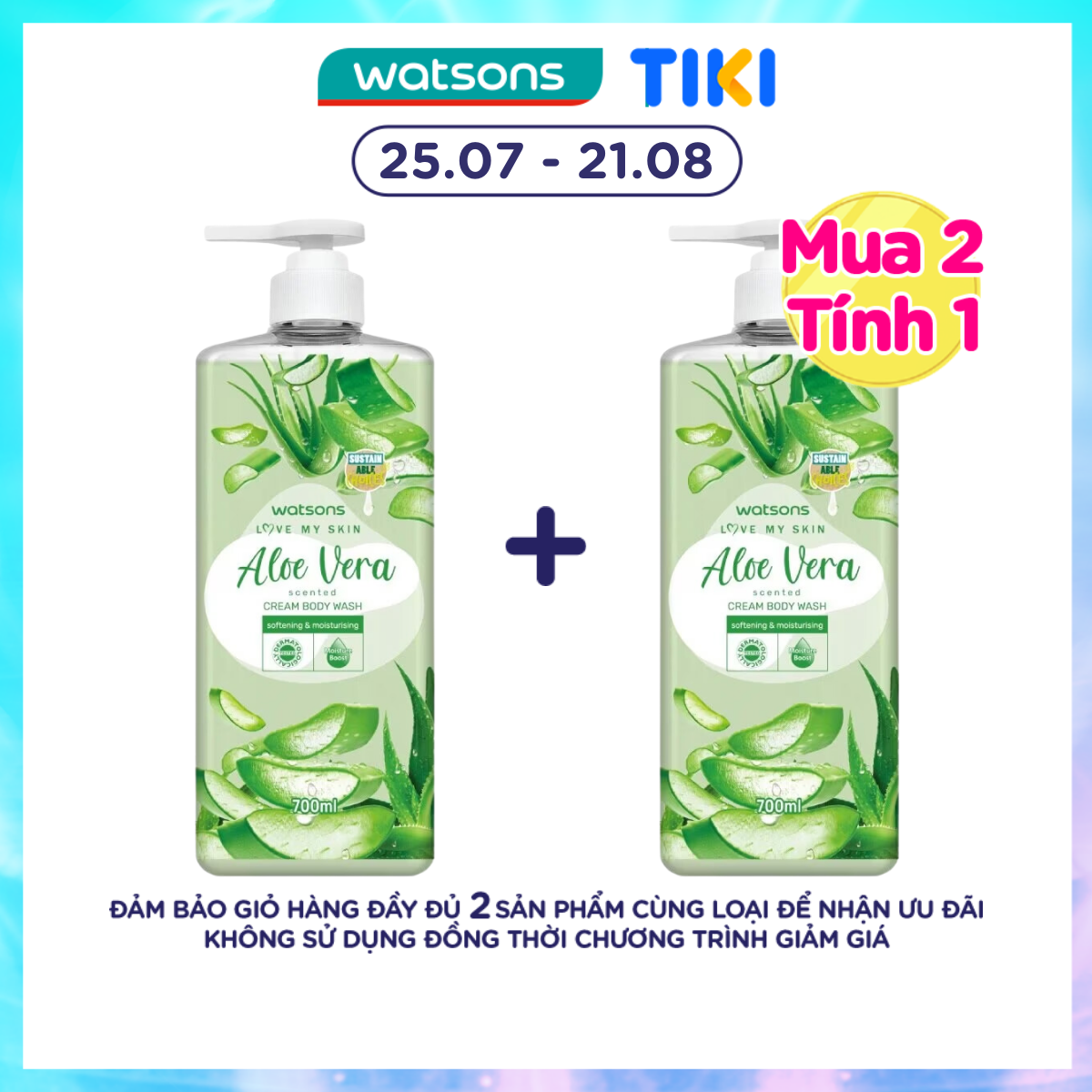 Kem Tắm Watsons Love My Skin Aloe Vera Scented Cream Body Wash 700ml