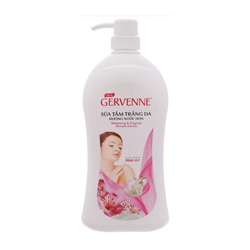 Gervenne Sữa tắm trắng da hương nước hoa Goas't Milk &amp; Pink Lily 900g+Tặng túi sữa tắm 450g