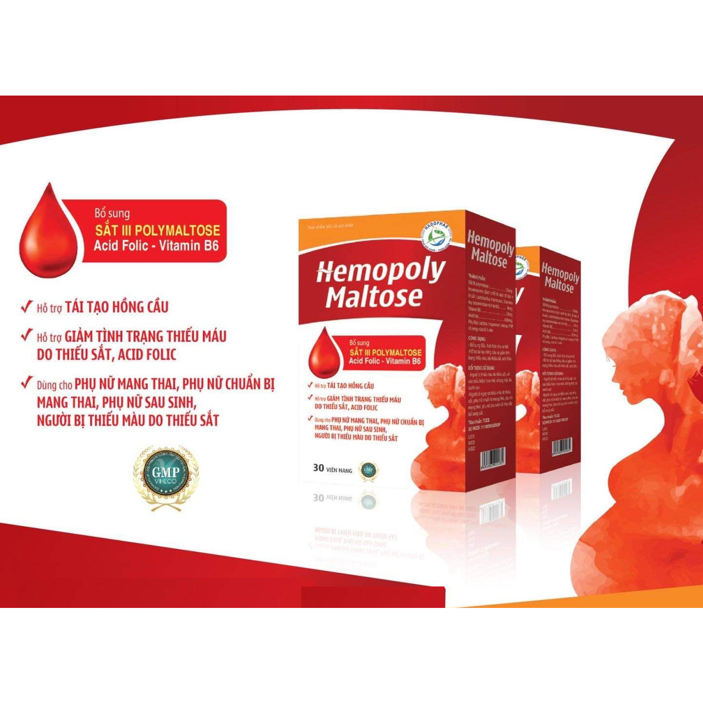 VIÊN UỐNG BỔ MÁU HEMOPOLY MALTOSE – GIÚP BỔ SUNG SẮT III POLYMALTOSE, ACID FOLIC – HỖ TRỢ TÁI TẠO HỒNG CẦU, GIẢM TÌNH TRẠNG THIẾU MÁU DO THIẾU SẮT, KHÔNG NÓNG KHÔNG TÁO BÓN – HỘP 30 VIÊN