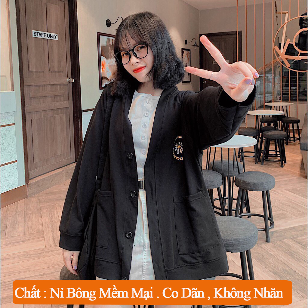 Áo Khoác Cardigan Form Rộng Thêu Hoa Unisex Nỉ Bông Thời Trang