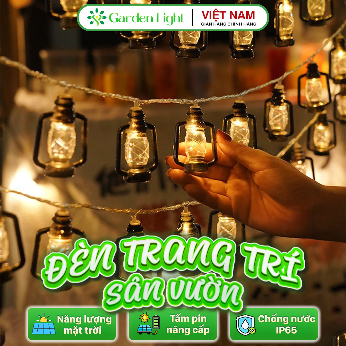 Đèn Trang Trí Năng Lượng Mặt Trời Hình Đèn Dầu, 20 Bóng LED, Nhiều Chế Độ, Chiều Dài 5m - DA3066