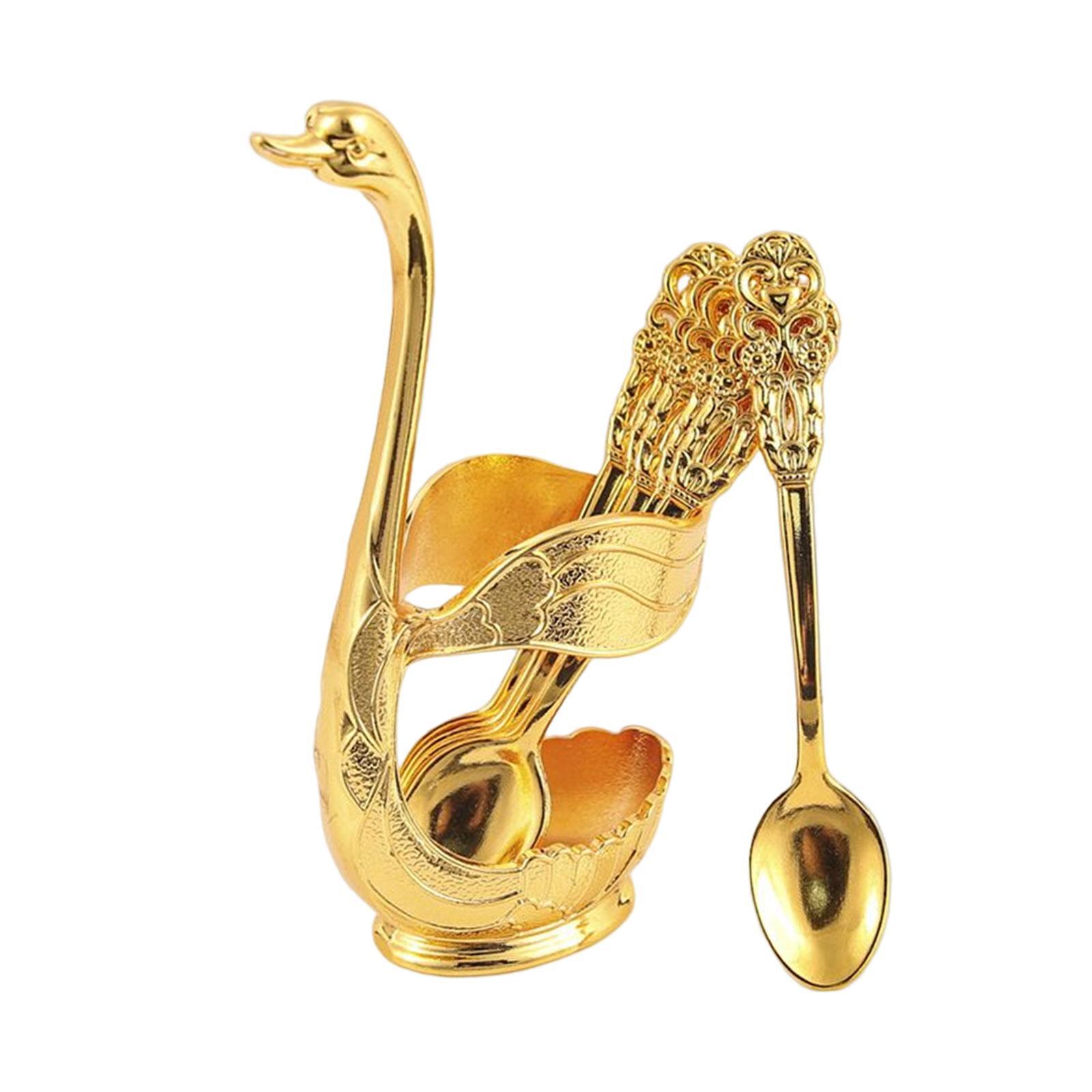 Creative Decorative Swan Base Holder Set Ice Cream Spoons Dinnerware Set for Restaurant Decor