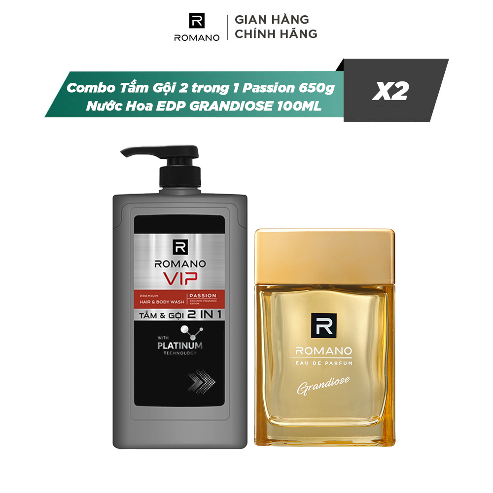 Combo Tắm Gội 2 trong 1 Romano Passion 650g và Nước Hoa Romano EDP GIOVANE/PICCO/GRANDIOSE 100ML