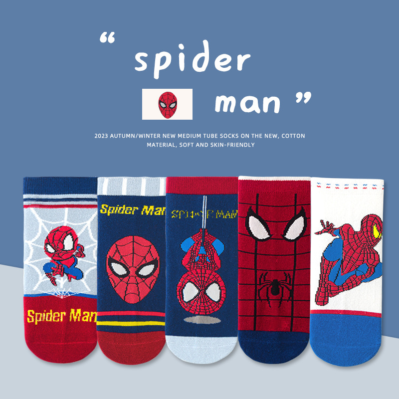 Set 5 đôi tất cho bé trai bé gái Người Nhện Spider Men vớ cao cổ cho bé dày dặn giữ ấm chân mùa thu đông trẻ em