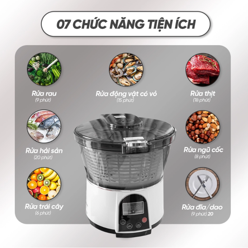 Máy rửa và khử khuẩn thực phẩm bằng Ozone cao cấp Septree AXM-810 6 Lít Công suất 100W