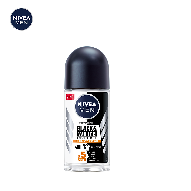 Lăn Ngăn Mùi NIVEA MEN Black&White Ngăn Vệt Ố Vàng Vượt Trội - Hương Mạnh Mẽ (50 ml) - 85392